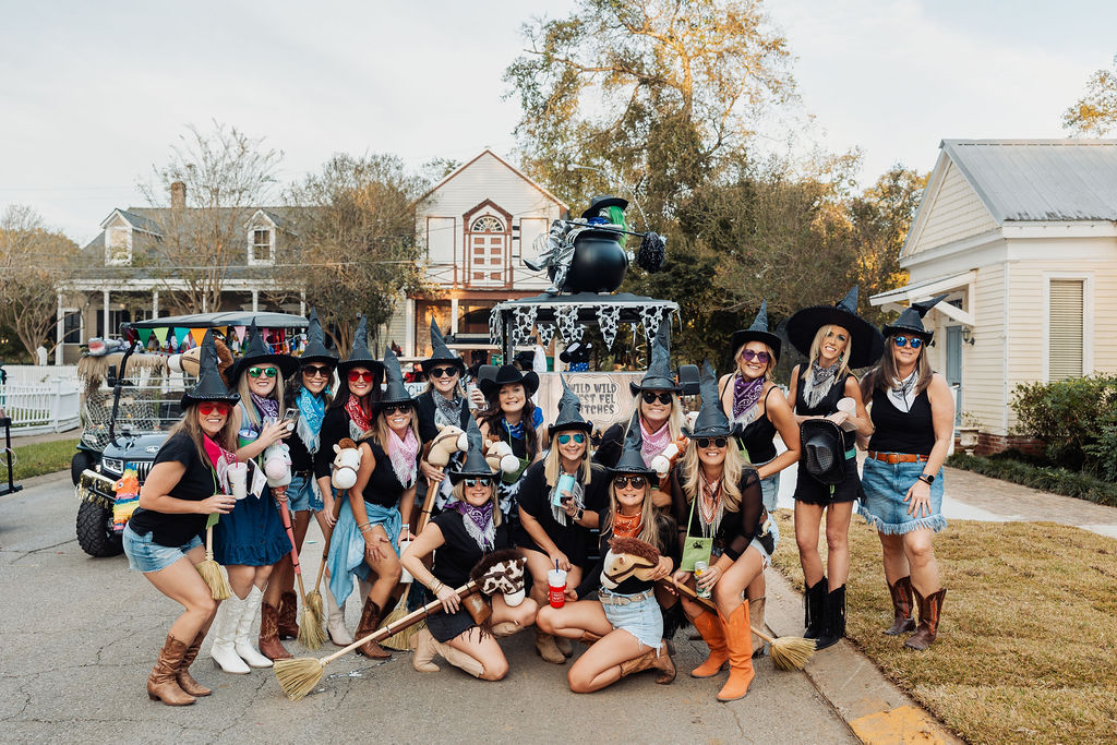 Riders in creative witch costumes at The Witches Ride of St. Francisville